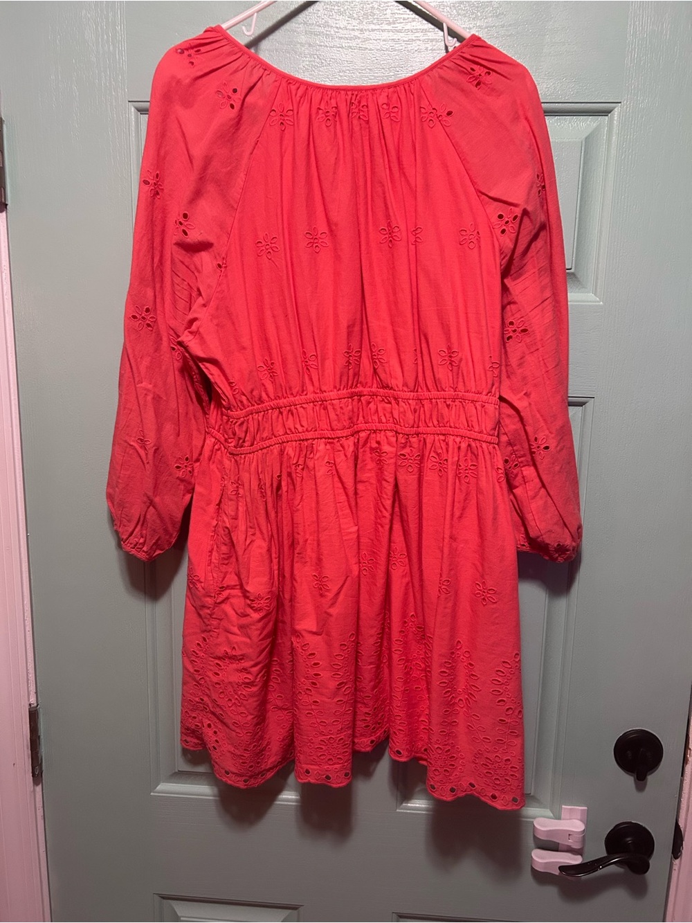 Universal Thread Coral Eyelet Long-Sleeve Peasant Dress